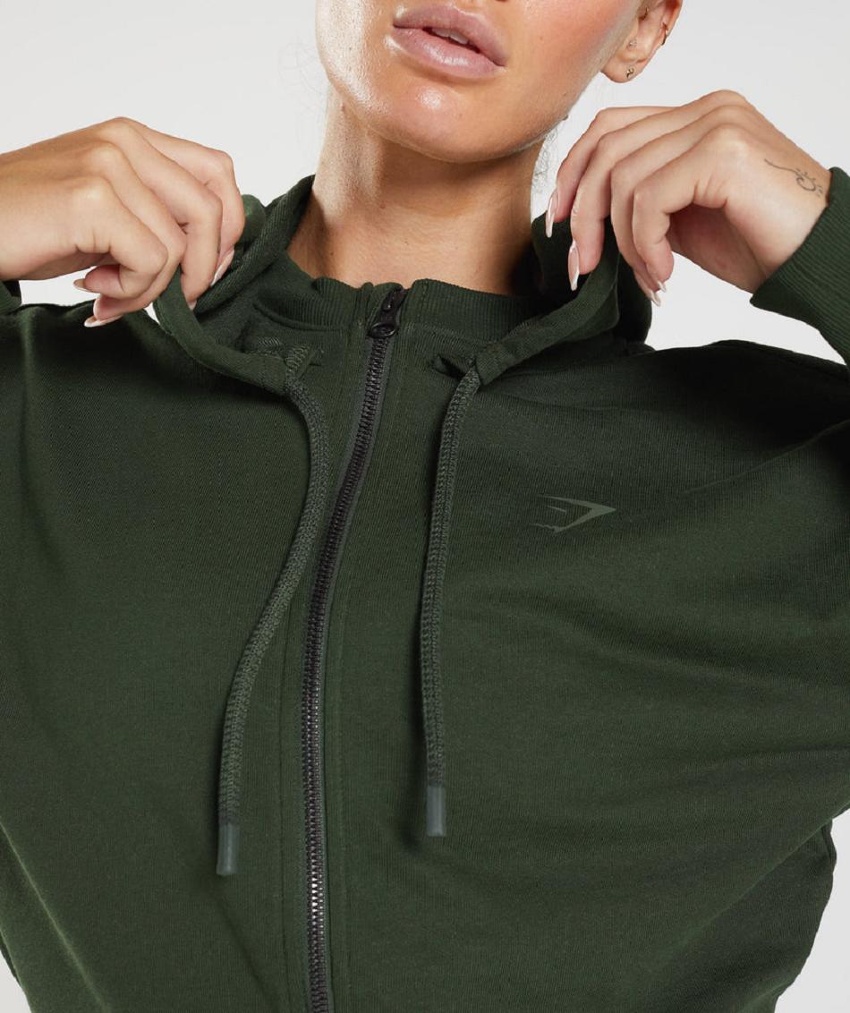 Sudadera Con Capucha Gymshark Gs Power Cropped Zip Mujer Verde Oliva | CO 2011GSO